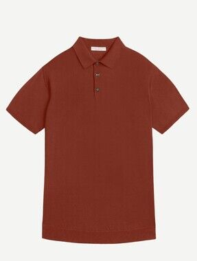 Luca Faloni Premium Short-Sleeve Knitted Cotton Polo in Rust, Large